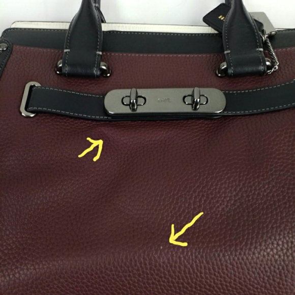 Coach Pebbled Leather COH Swagger Burgundy Colorblock Satchel Purse Chain Strap - Picture 15 of 16